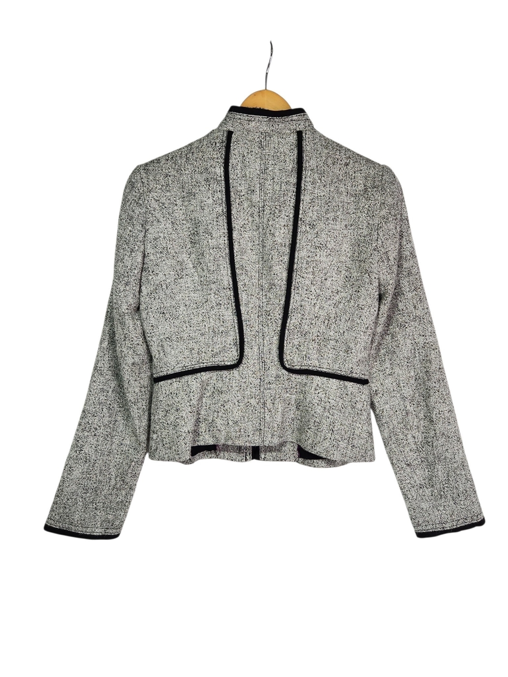 White House Black Market Gray/Black Zip Front Lined Jacket Piping Size 2 Moto - Picture 6 of 14